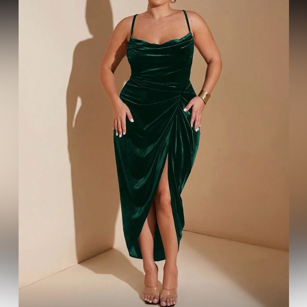 Luxe Velvet Ruched Cami Asymmetrical Hem Dress Burgundy
